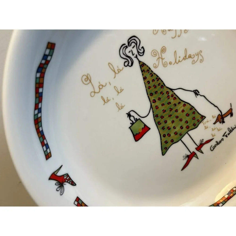 Carlos Falchi Christmas Plate Ceramic White 12